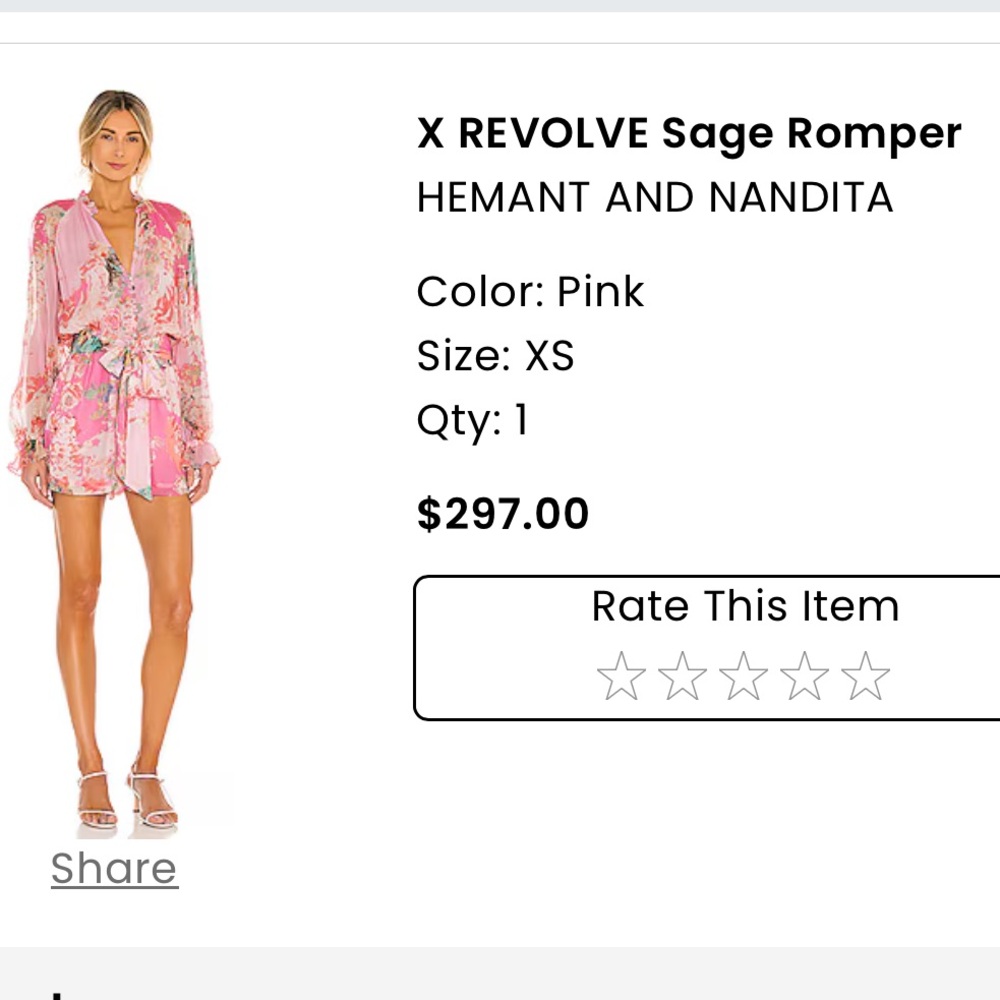 X REVOLVE Sage Romper
HEMANT AND NANDITA

Color: Pink
Size: XS